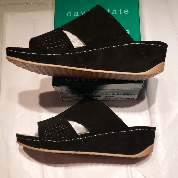 David Tate New Wedge Mule Sandals Slip-On Clog NWT Perf Suede BLACK Women's 12 - Picture 11 of 13